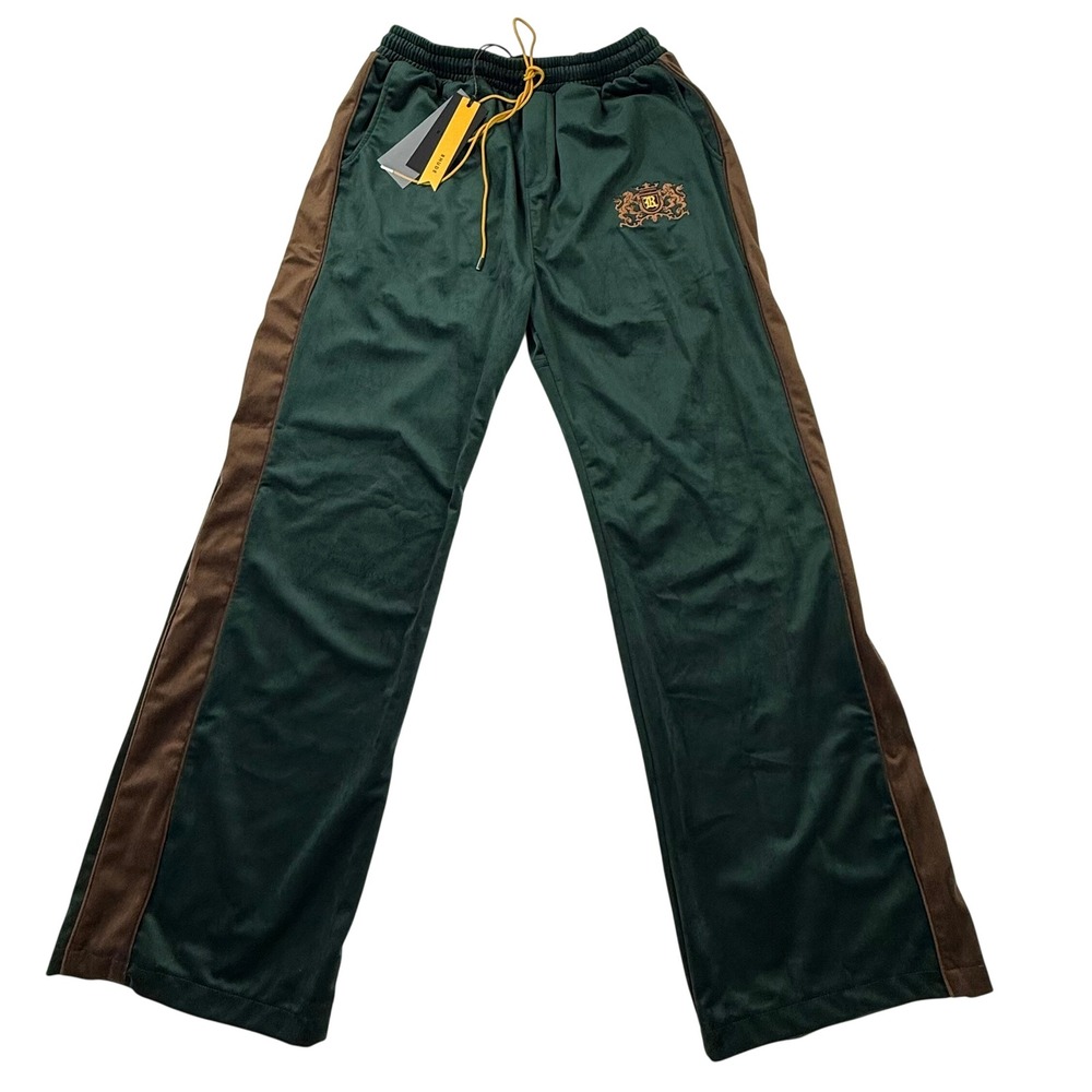 Rhude Crest Velour Track Pants Green Brown Side Stripe XXL New With Tags